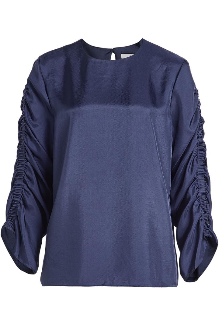 Tibi Tibi Mendini Twill Blouse With Gathered Sleeves