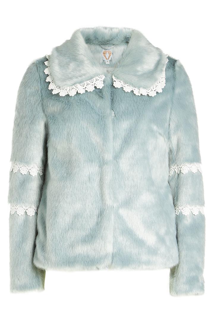 Shrimps Shrimps Faux Fur Coat With Lace Trim