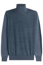 Brioni Brioni Printed Turtleneck Pullover With Cashmere And Silk - Blue