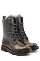 Brunello Cucinelli Brunello Cucinelli Leather Ankle Boots With Tweed - Brown