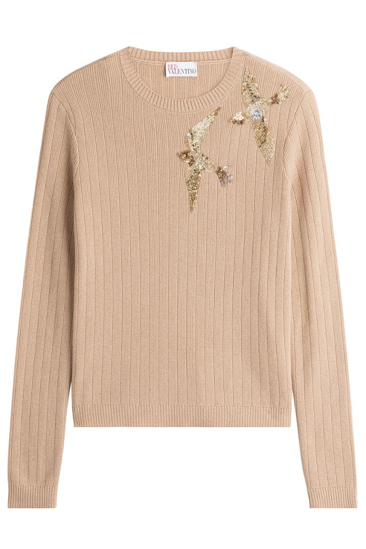 R.e.d. Valentino R.e.d. Valentino Ribbed Knit Pullover With Bird Embroidery