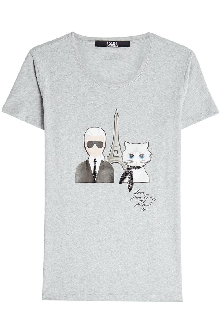 Karl Lagerfeld Karl Lagerfeld Printed Cotton T-shirt With Sequin Embellishment