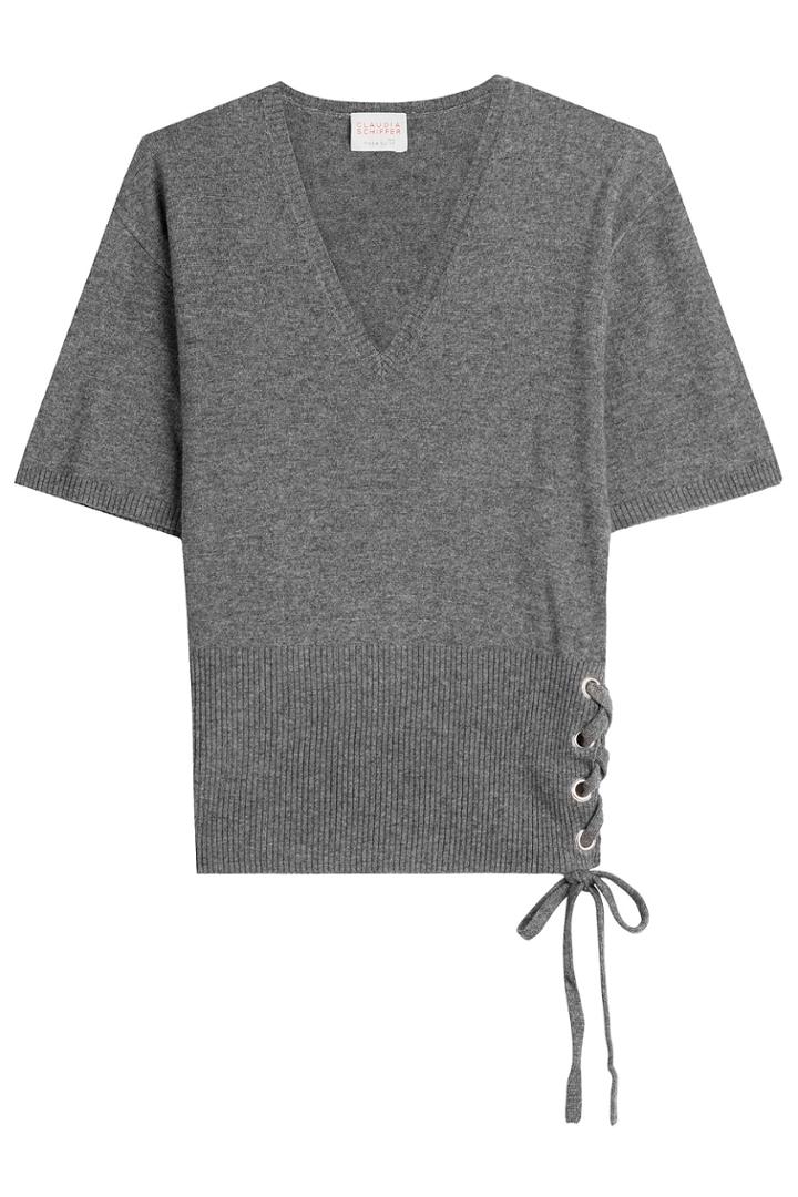 Claudia Schiffer Claudia Schiffer Wool And Cashmere Top With Lace-up Side - Grey