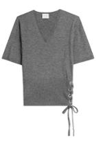 Claudia Schiffer Claudia Schiffer Wool And Cashmere Top With Lace-up Side - Grey