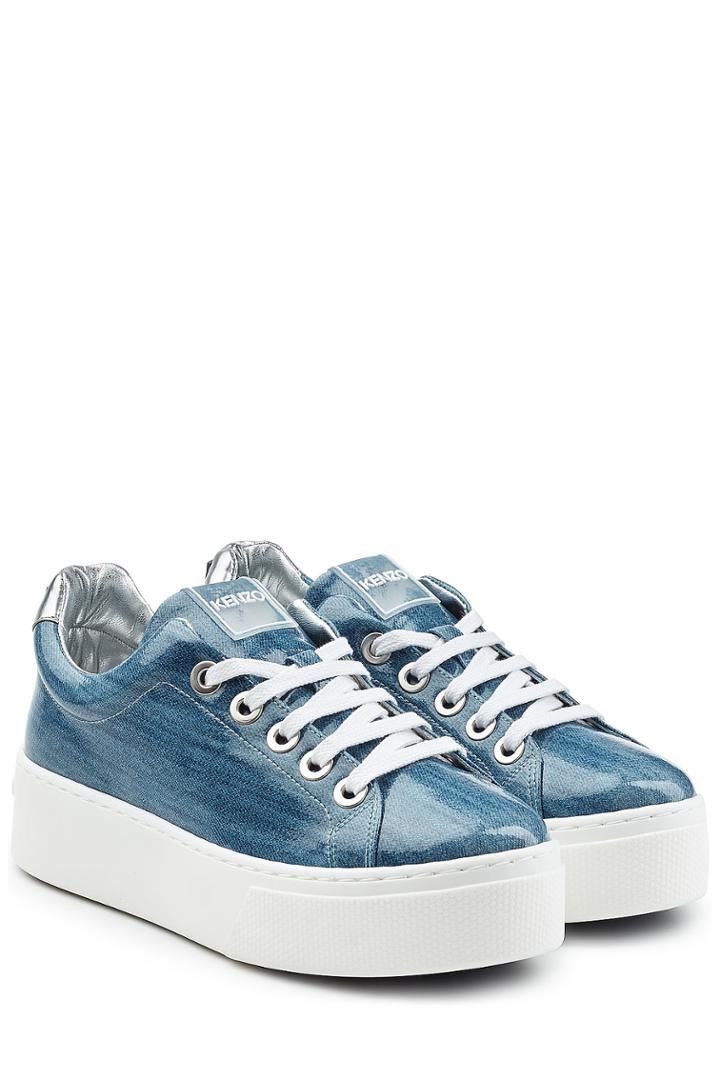 Kenzo Kenzo Coated Denim Platform Sneakers - Blue