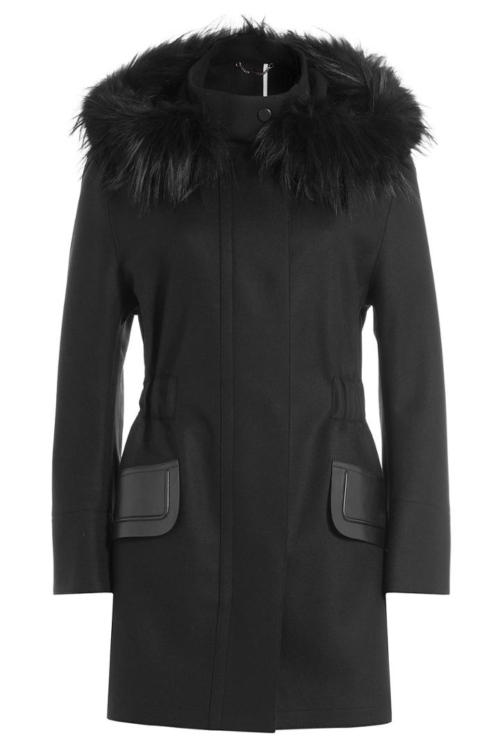 Fendi Fendi Wool-cashmere Coal With Fur-trimmed Hood - Black
