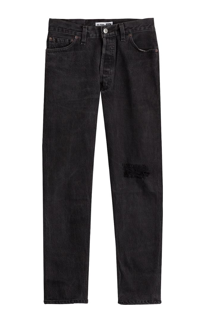 Re/done Re/done High Rise Jeans With Distressed Detail - Grey