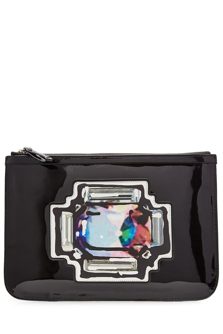 Pierre Hardy Pierre Hardy Patent Leather Clutch With Printed Patch