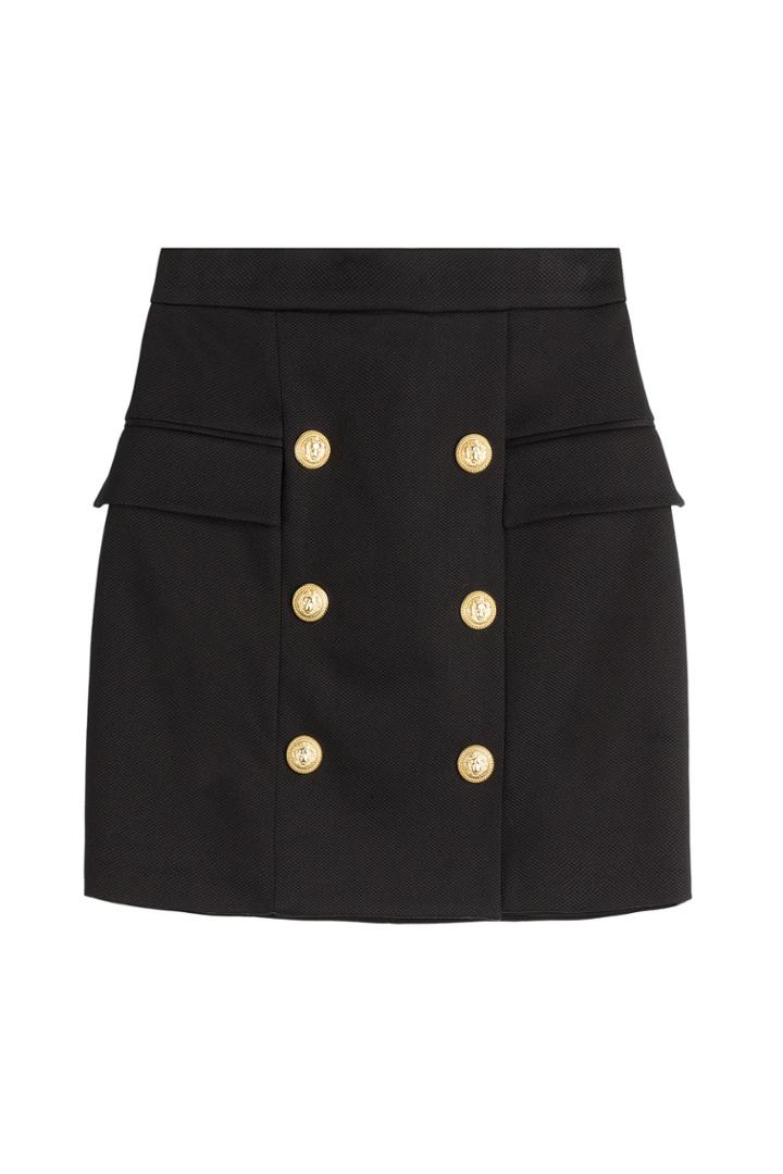 Balmain Balmain Cotton Blend Skirt With Embossed Buttons - Black