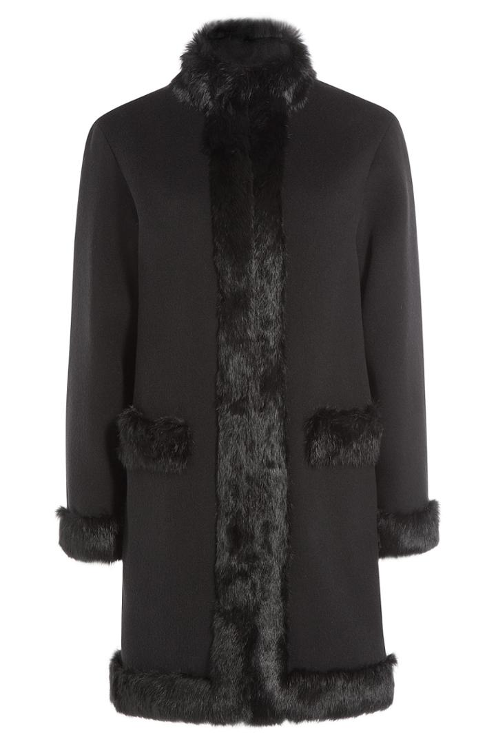 Boutique Moschino Boutique Moschino Wool Coat With Rabbit Fur - Black