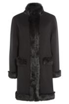 Boutique Moschino Boutique Moschino Wool Coat With Rabbit Fur - Black