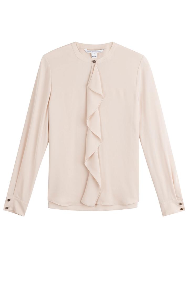 Diane Von Furstenberg Diane Von Furstenberg Silk Ruffle Front Blouse - Rose