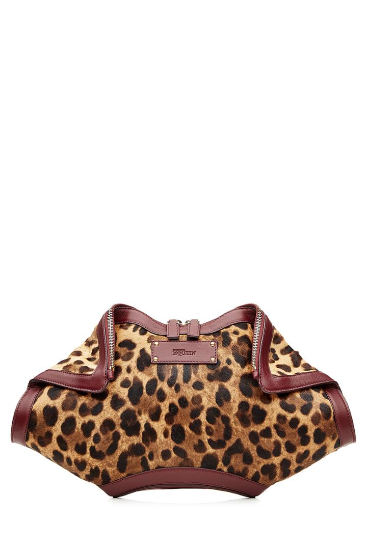 Alexander Mcqueen Alexander Mcqueen De Manta Leather Clutch With Printed Pony Hair - Gold
