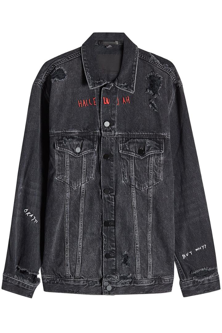 T By Alexander Wang T By Alexander Wang Distressed Denim Jacket With Embroidery
