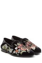 Alexander Mcqueen Alexander Mcqueen Embroidered Velvet Slippers With Leather