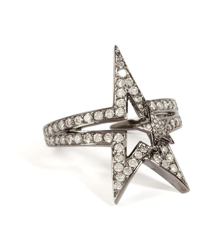 Nikos Koulis 18k Black Rhodium Fontana Ring With White Diamonds