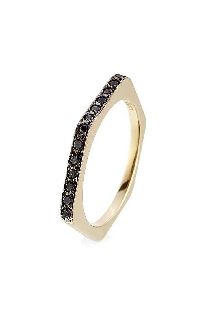 Ileana Makri 18kt Yellow Gold Ring With Black Diamonds