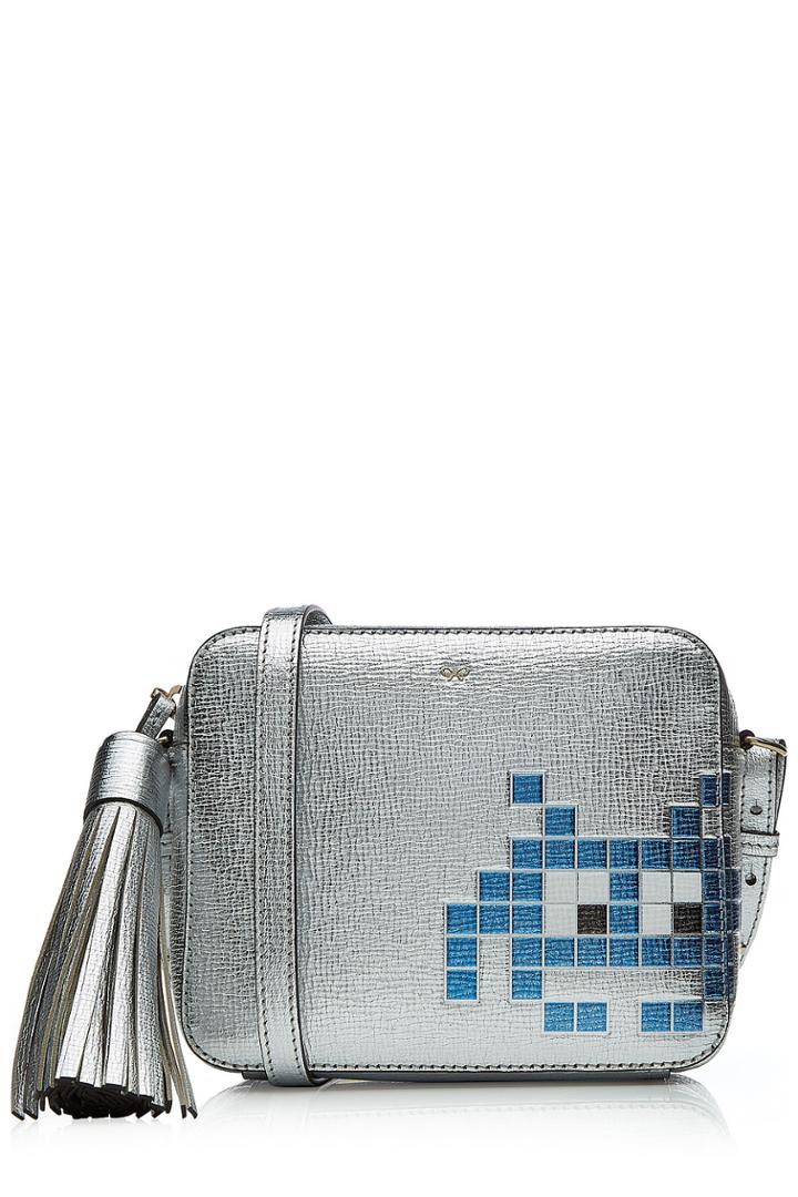 Anya Hindmarch Anya Hindmarch Space Invader Leather Crossbody Shoulder Bag - Silver