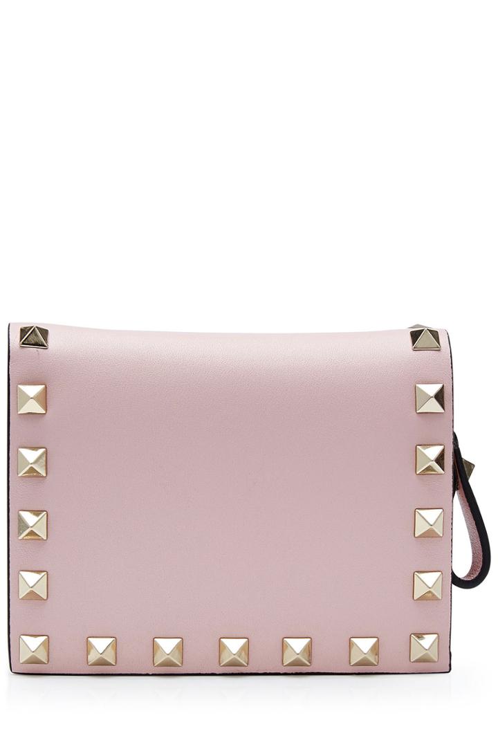 Valentino Valentino Rockstud Leather Flap French Wallet - Rose