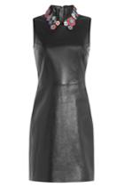 Red Valentino Red Valentino Leather Mini-dress With Floral Collar - Black