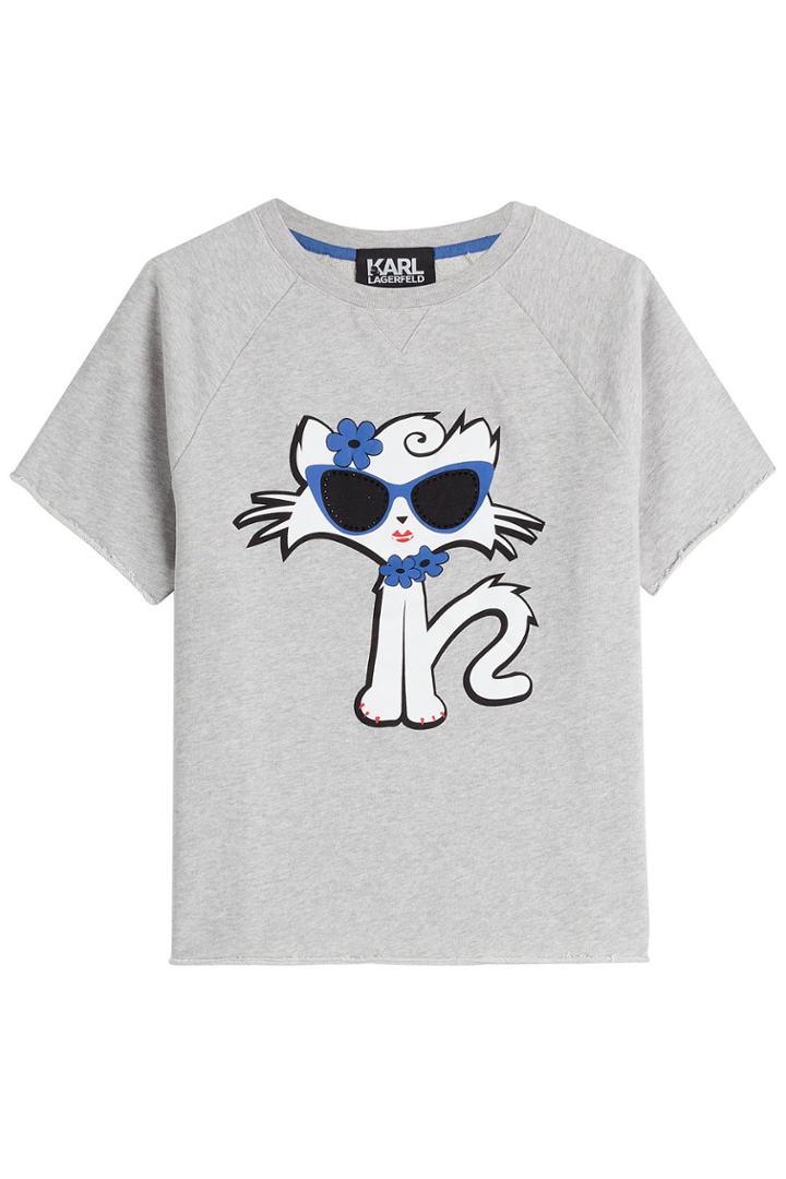Karl Lagerfeld Karl Lagerfeld Cut Off Sleeve Choupette On The Beach Cotton Sweatshirt