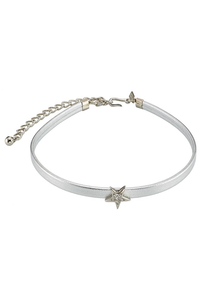 Kenneth Jay Lane Kenneth Jay Lane Metallic Leather Choker - Silver