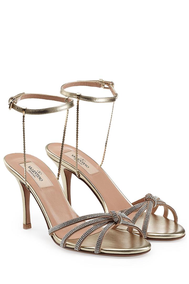 Valentino Valentino Embellished Leather Sandals - Gold