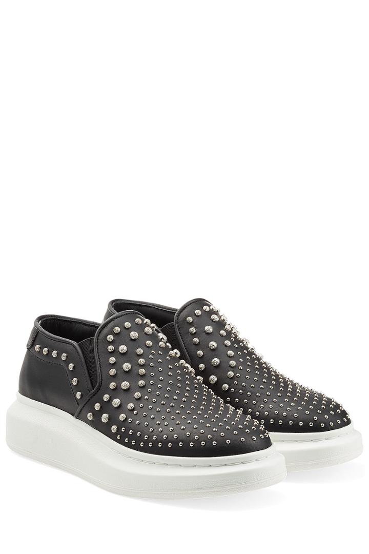 Alexander Mcqueen Alexander Mcqueen Embellished Leather Slip-on Sneakers - Black