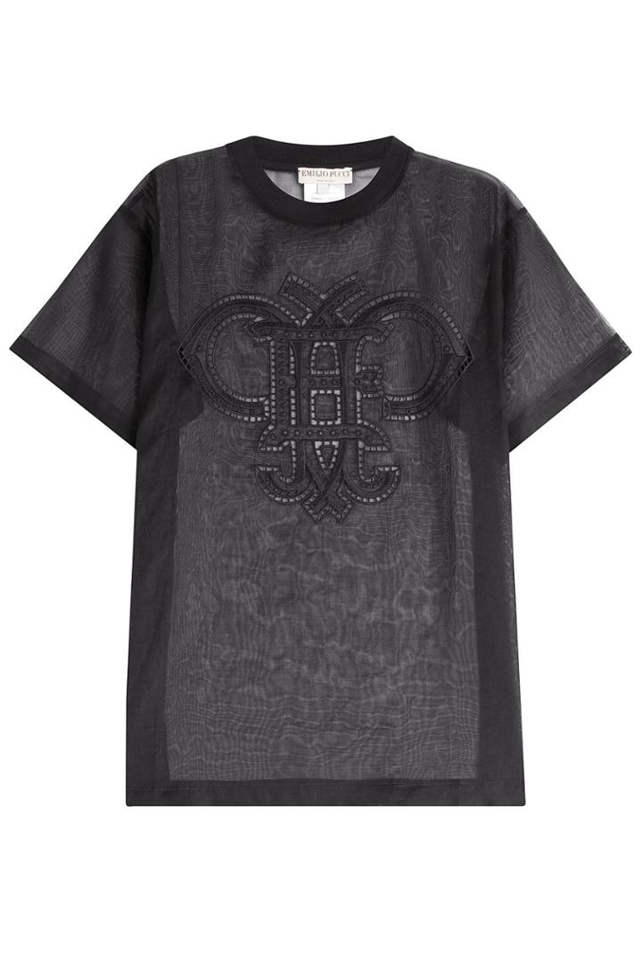 Emilio Pucci Emilio Pucci Transparent Cotton T-shirt With Embroidered Cut-out Detail - Black
