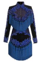 Balmain Balmain Embellished Velvet Mini Dress - Blue