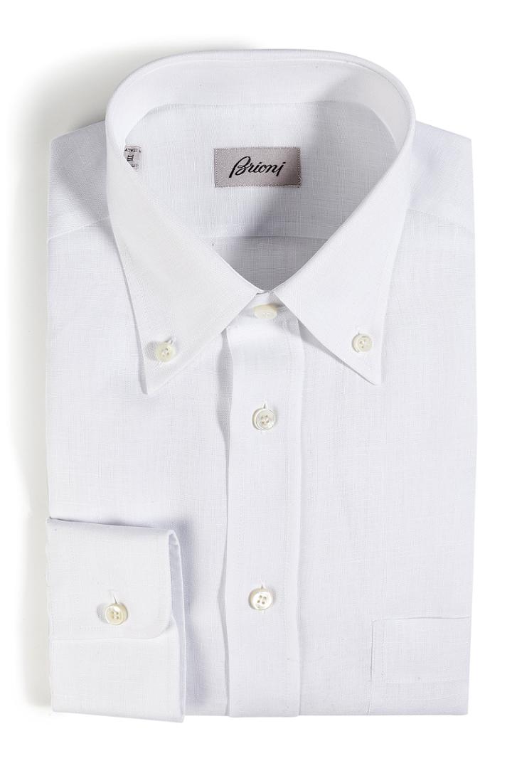 Brioni Brioni Classic Linen Long Sleeve Button Down - White