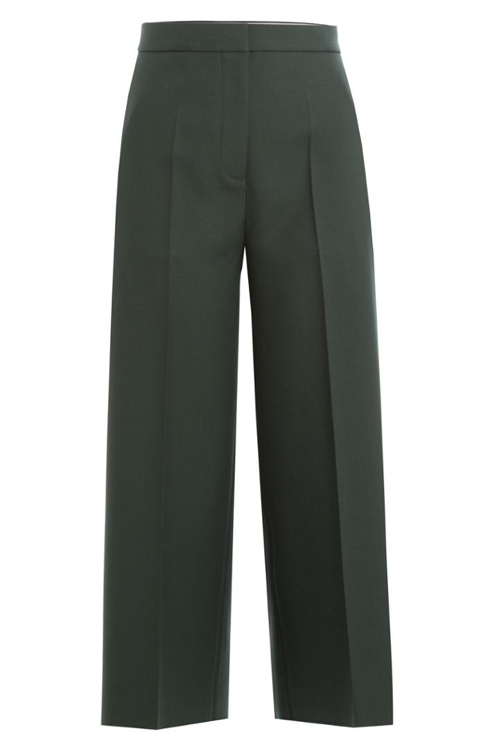 Rochas Rochas Cropped Virgin Wool Wide Leg Pants - Green