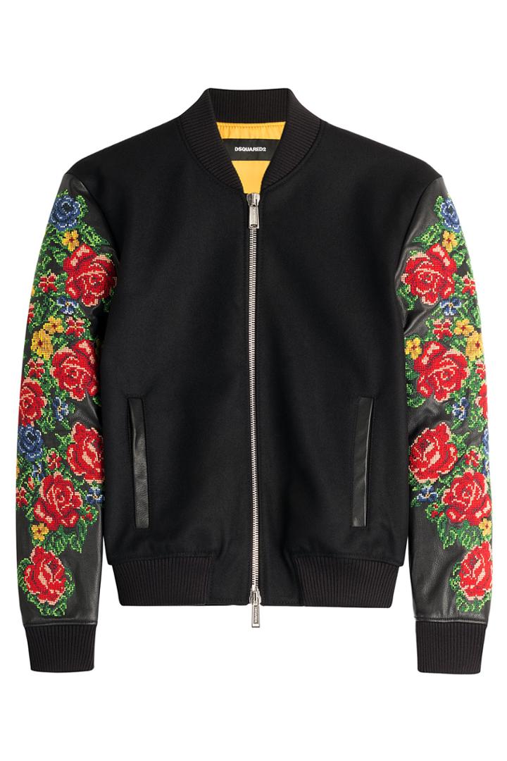 Dsquared2 Dsquared2 Wool Bomber Jacket With Embroidered Sleeves - Black