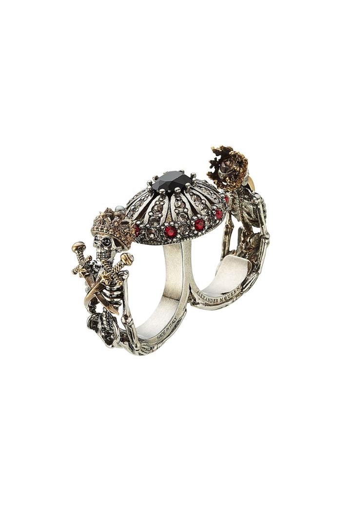 Alexander Mcqueen Alexander Mcqueen Embellished Double Skull Ring