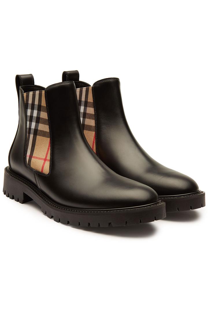 Burberry Burberry Leather Ankle Boots With Check Printed Fabric