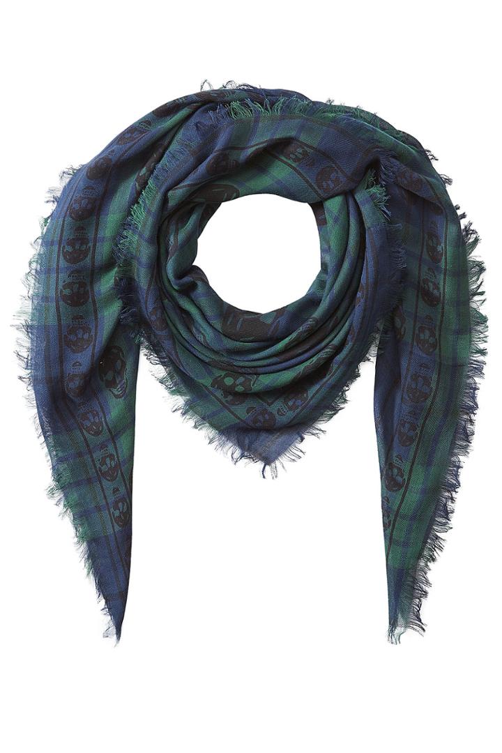 Alexander Mcqueen Alexander Mcqueen Skull On Tartan Scarf - Blue
