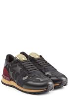 Valentino Valentino Rockstud Leather And Suede Star Sneakers - Black