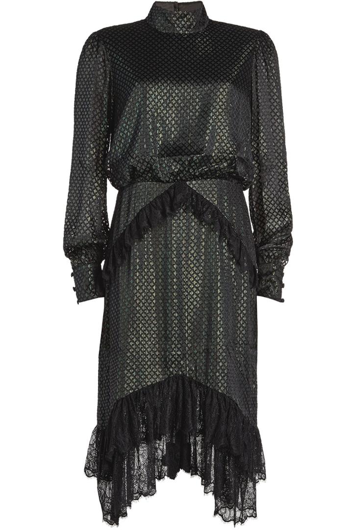 Saloni Saloni Metallic Dress With Lace