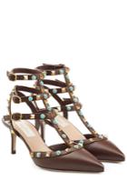 Valentino Valentino Rolling Rockstud Leather Kitten Heel Pumps - Brown