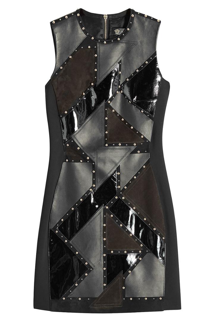 Versace Versace Embellished Leather Dress With Suede