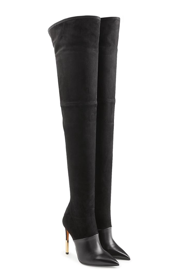 Balmain Balmain Thigh-high Stiletto Boots In Leather And Suede