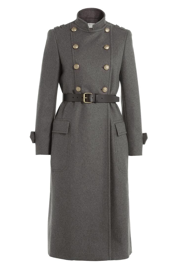 Philosophy Di Lorenzo Serafini Philosophy Di Lorenzo Serafini Wool Coat With Belt And Embossed Buttons - Grey