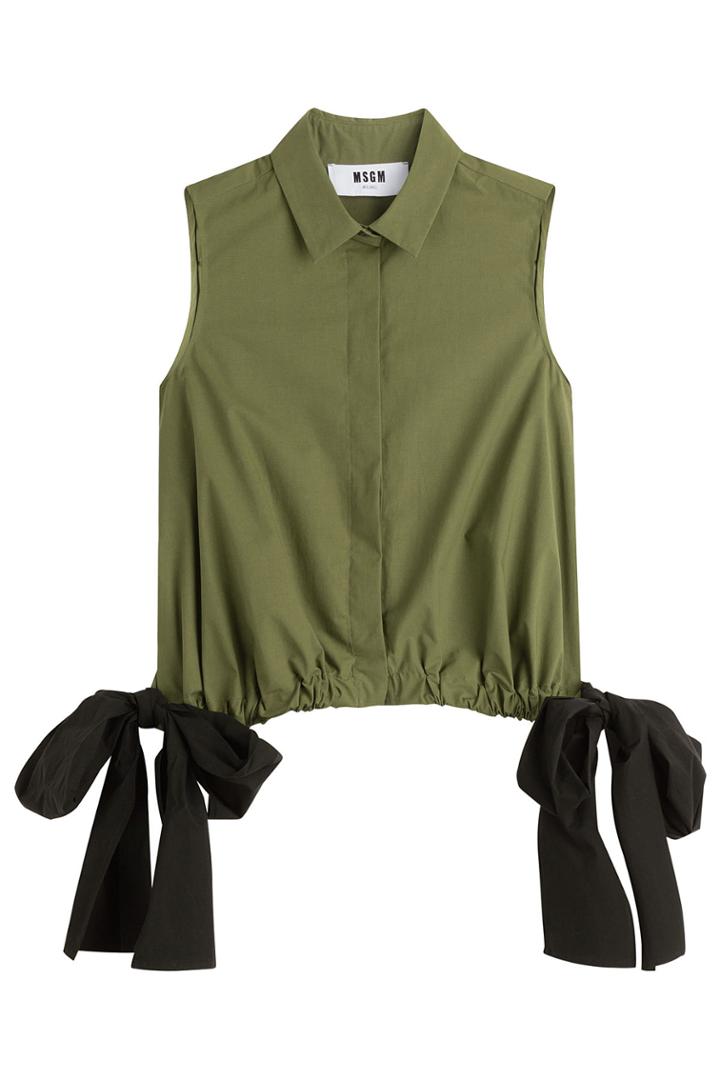 Msgm Msgm Cotton-blend Sleeveless Top With Bow Hem - Green