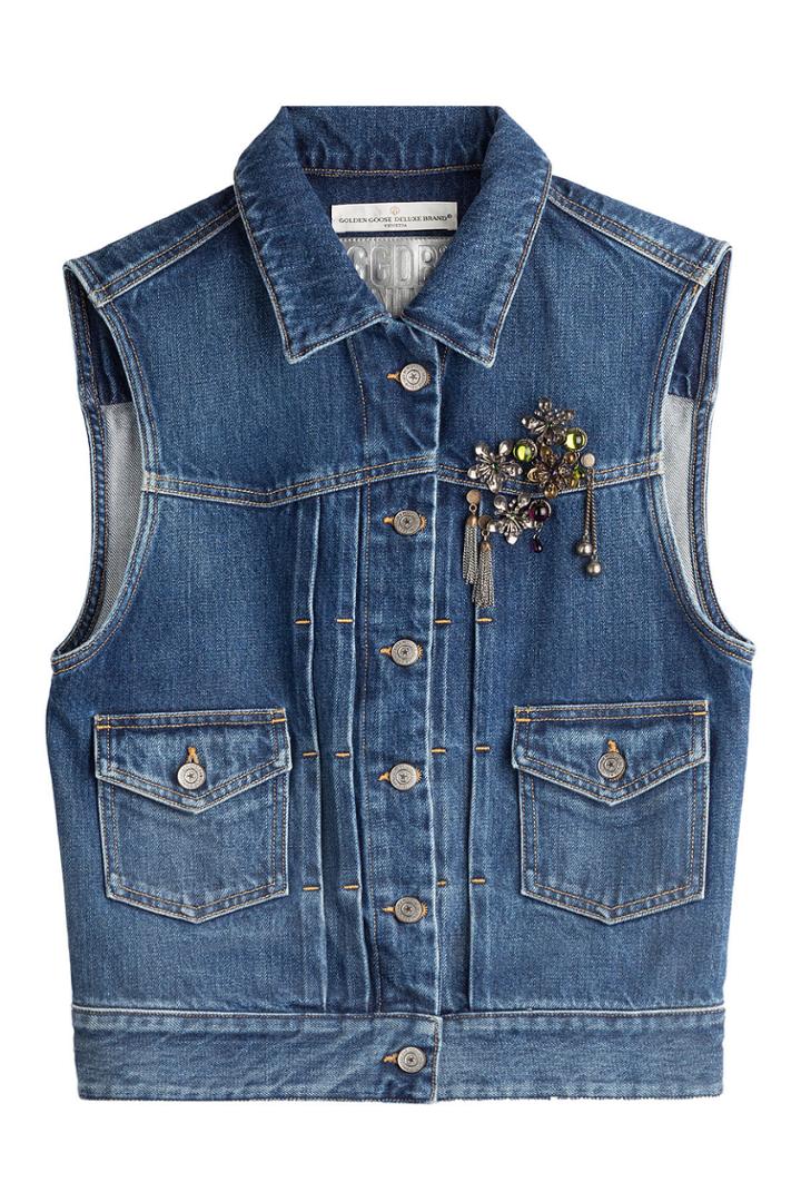 Golden Goose Golden Goose Denim Vest With Brooch