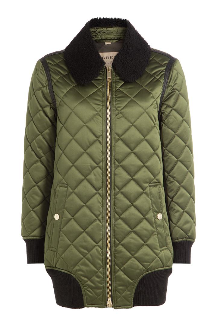 Burberry London Burberry London Quilted Satin Jacket With Shearling - Green