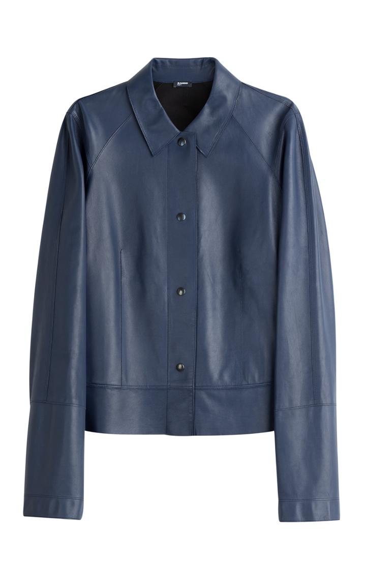 Jil Sander Navy Ewan Leather Jacket