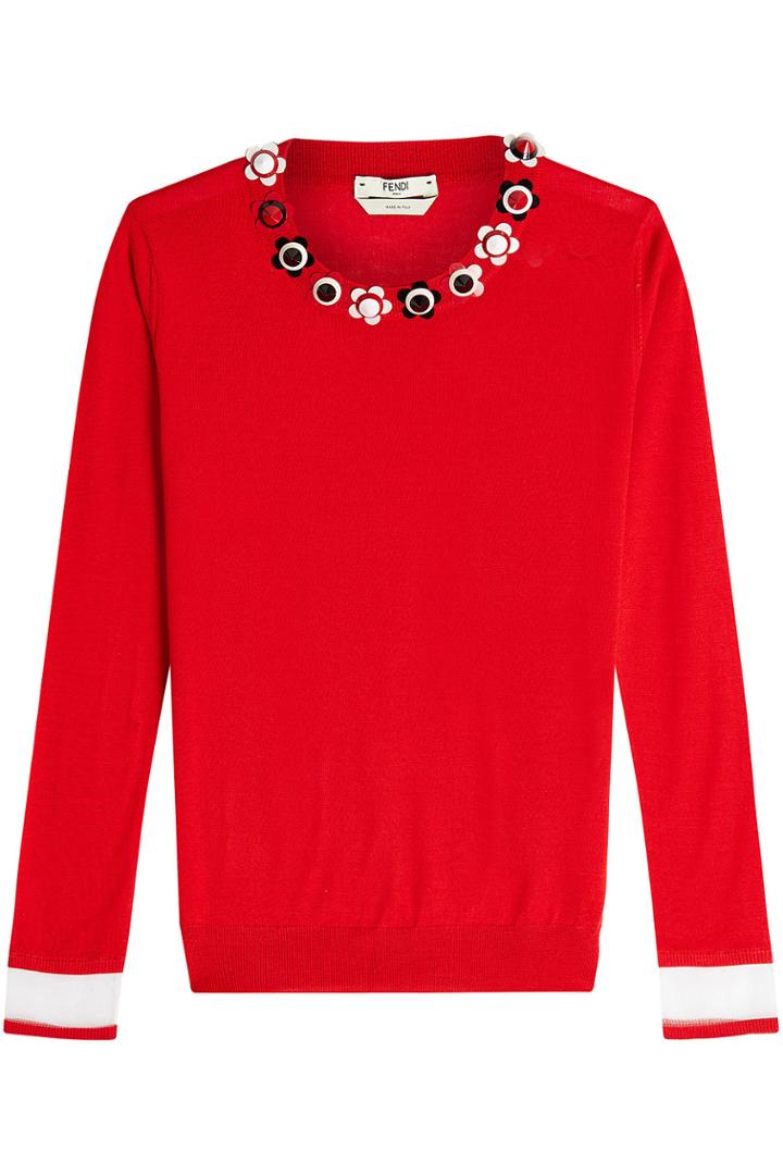 Fendi Fendi Cashmere Pullover With Flower Embellishments