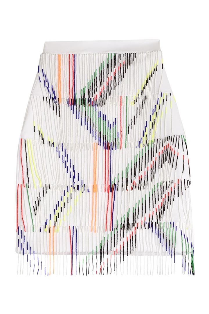 Preen Preen Skirt With Bead Embellished Fringe - White