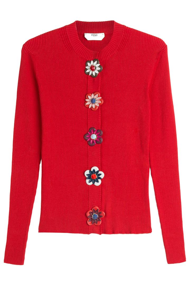 Fendi Fendi Embellished Cotton Cardigan With Leather - Red