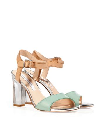 Diane Von Furstenberg Jade/natural/silver Leather Sandals With Clear Heel